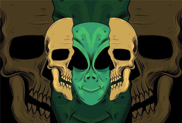 Download Skull with Alien Vector Illustration - Illustration Collection