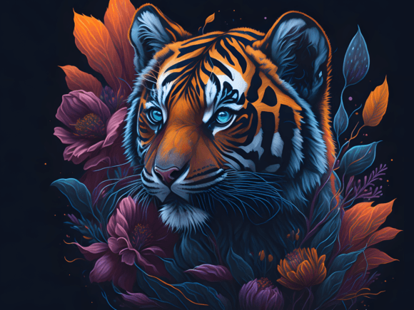 Download Cute Floral Tiger Illustration Art 7 - Illustration Collection