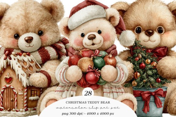 Download Watercolor Christmas Teddy Bear Clipart - Bear clipart Collection