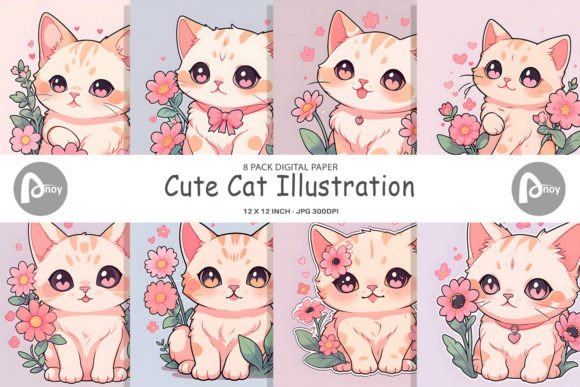Download Digital Paper Cute Cat Illustration - Illustration Collection