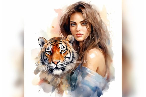 Download Girl and Tiger. Illustration. PNG - Illustration Collection