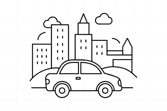 Download City with Car Line Art Illustration - Illustration Collection