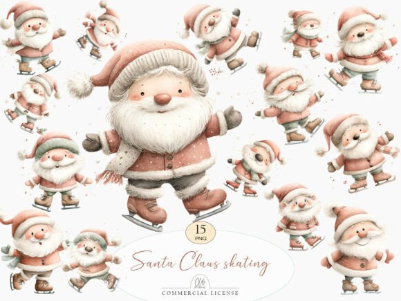 Download Santa Claus Skating Clipart Set - Santa claus Collection