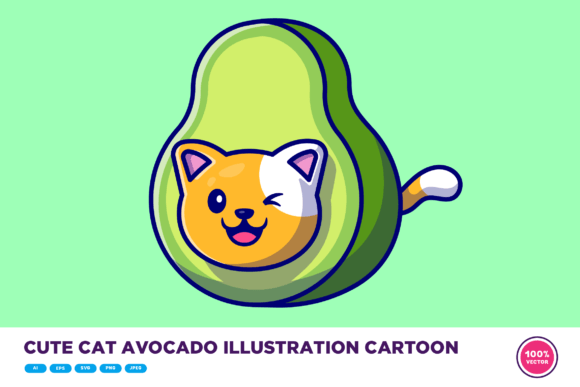Download Cute Cat Avocado Illustration Cartoon - Illustration Collection