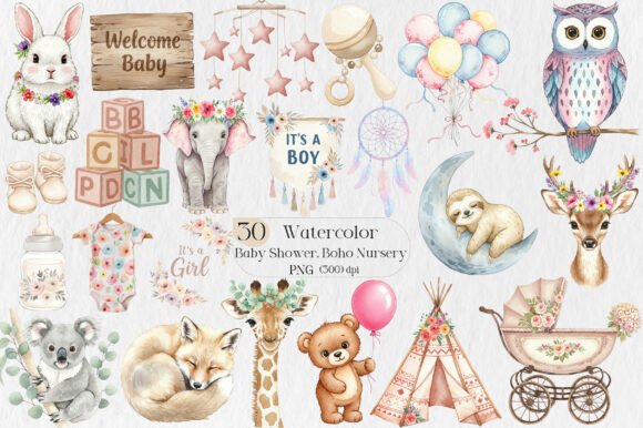Download Baby Shower Clipart,Boho Nursery Clipart - Baby shower clipart Collection